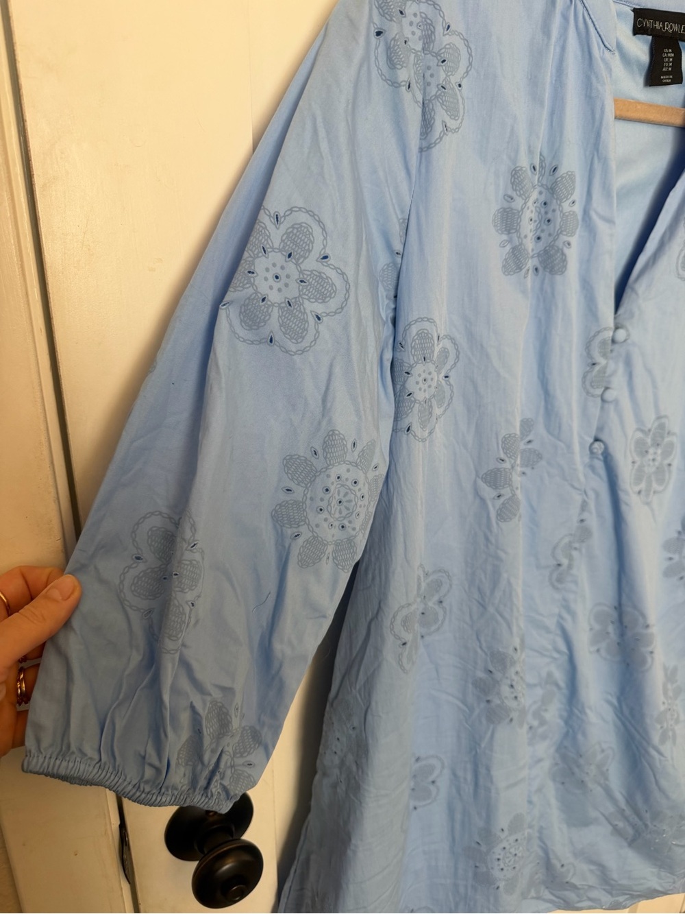 Cynthia Rowley Shift Dress blue Size Medium v-neck boho floral pockets - Picture 4 of 8